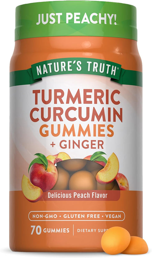 Nature's Truth Turmeric and Ginger Gummies | 70 Count | Vegan, Non-GMO, Gluten Free, Peach Flavor Supplement