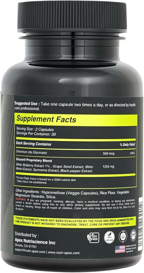 Mulberry, 500mcg 60 (30 Gluconil White Bitter Melon, Gymnema Sylvestre, Grape Seed & Chromium Glycinate Herbal Wellness