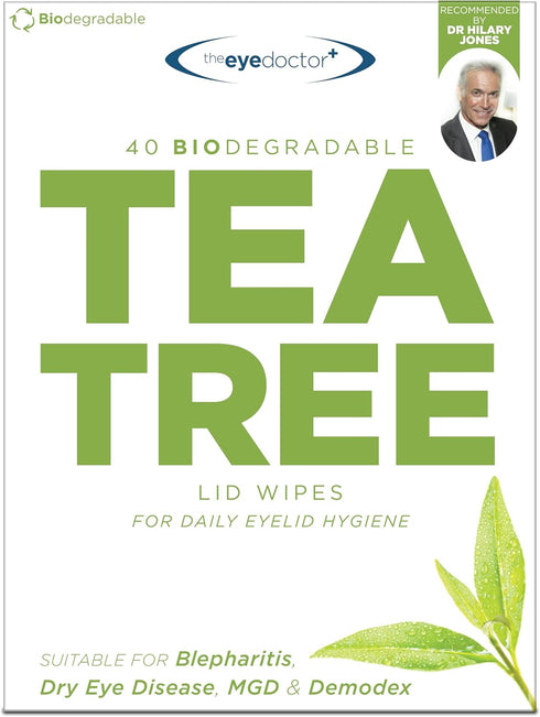 The Eye Doctor Tea Tree Eyelid Wipes, 40 Cleansing Lid Wipes for Dry Eye Blepharitis MGD & Demodex