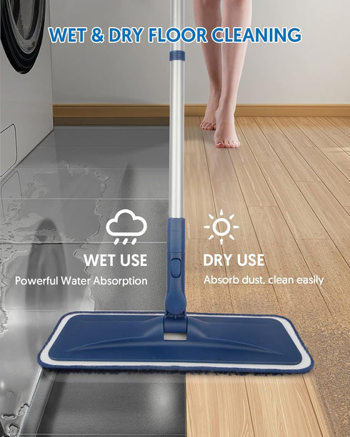Microfiber Mops for Floor Cleaning, BPAWA Flat Mop for Hardwood, Bathroom, Kitchen with 4 Reusable Pads