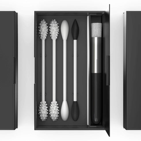 Reusable Q-tips Ear Swab and Makeup Swabs Kit with 4 Silicone Swabs and 1 Case for Ears, Baby, Beauty (Black, 4Swabs