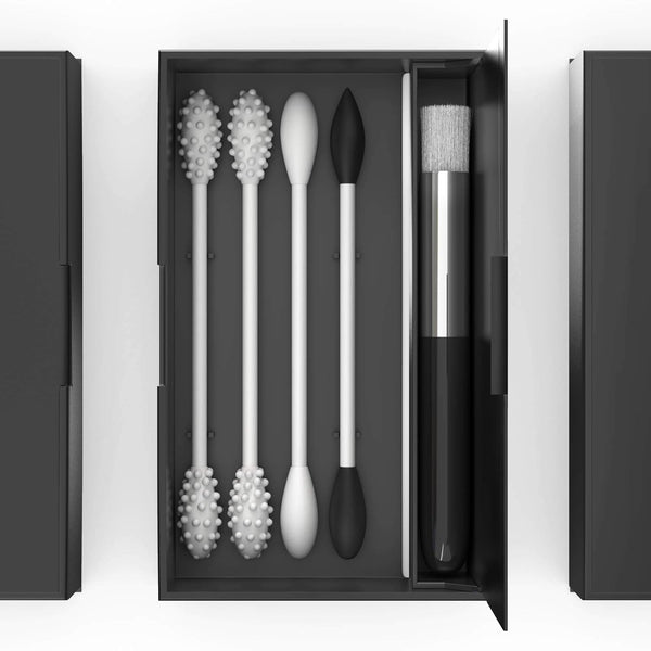 Reusable Q-tips Ear Swab and Makeup Swabs Kit with 4 Silicone Swabs and 1 Case for Ears, Baby, Beauty (Black, 4Swabs