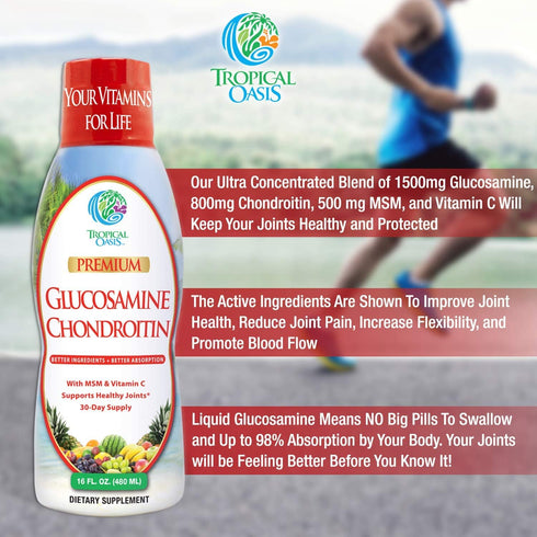 Tropical Oasis Premium Liquid Glucosamine Chondroitin & MSM, Joint Support Formula, 16 Fl Oz, Max Absorption