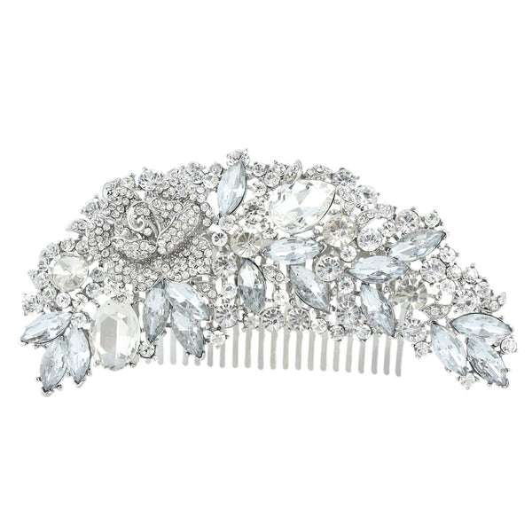 EVER FAITH Bridal Hair Accessories, Crystal 5 Inch Rose Flower Bouquet Side Comb for Women