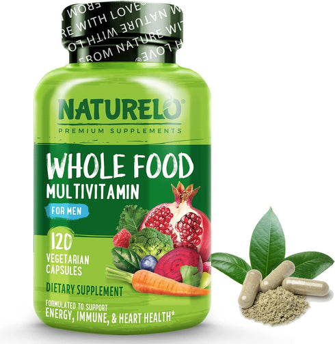 NATURELO Mens Multivitamins - Whole Food Multivitamin for Men with Vitamins, 120 Vegetarian Capsules for Health