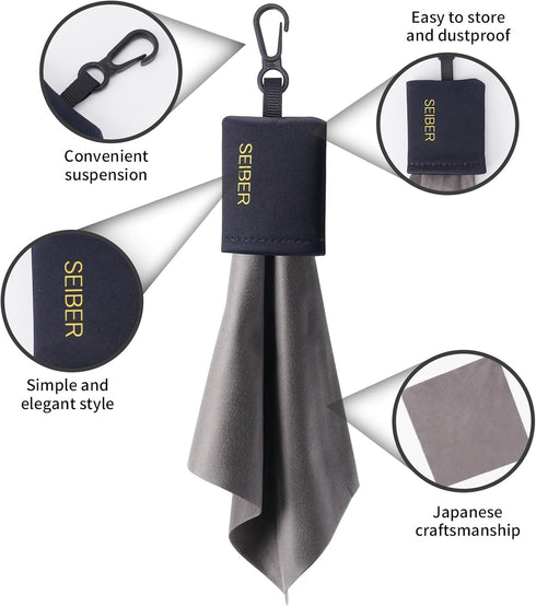 SEIBER Electronics,Black,2pcs Glasses Cleaner Cleaning Cloth Keychain,Reusable Microfiber Clean Cloths Wipes