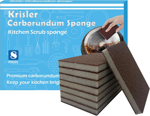 Krisler Carborundum Sponge Nano Emery Sponges for Pot Cleaning, Rust Eraser Grit Scouring Pads, 8 Pack