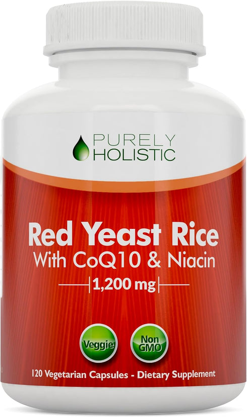 Red Yeast Rice 1200mg with CoQ10 Supplement & Flush Free Niacin 120 Extra Strength Vegetarian Capsules – Healthy Heart