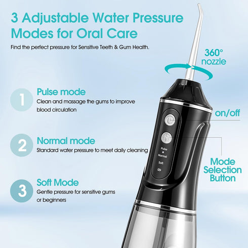 Lunstelia 380ML 8 3 IPX7 Cordless Water Dental Flosser for Teeth Cleaning, Large Water Tank & Jet Tips, Portable Oral