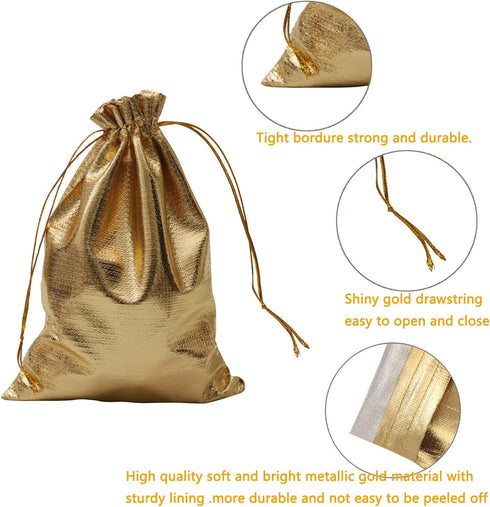 Pack of 100 Heavy Duty Gold Drawstring Organza Jewelry Pouches - 5"x 7" for Wedding Party Favor Bags