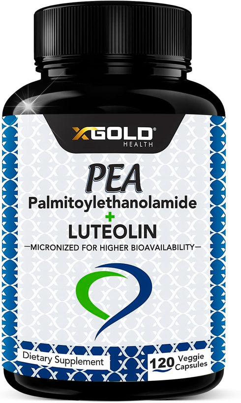 Palmitoylethanolamide 630 mg + Luteolin Supplement, 120 Veggie Capsules, Made in USA