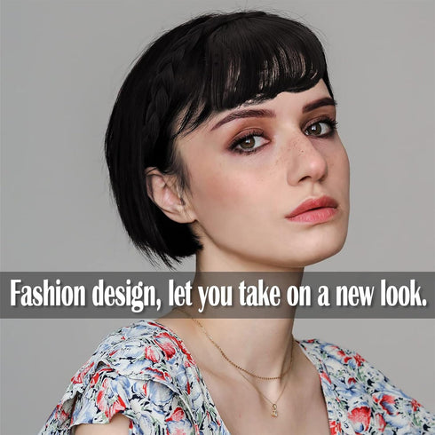 Wig with Bangs and Sideburns, Trendy Braided Headband Hair Accessories for Women, Braid Headband Hair Extensions