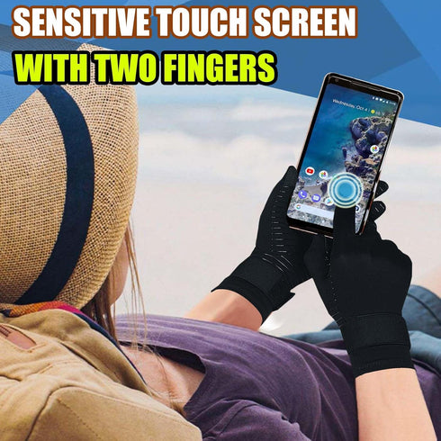 Copper Arthritis Compression Gloves for Pain Relief,Rheumatoid Arthritis,Carpal Tunnel,Full Finger Compression Hand Glove with Wrist Strap & Touchscreen Tips, Fit for Women Men (Large/X-Large 1 Pair)