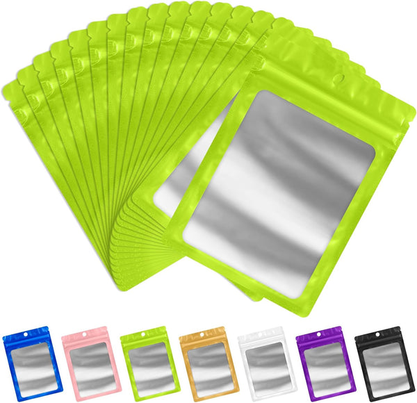 FUNFERY 100 Pack Mylar Resealable Bags, Foil Packaging Bags with Clear Window for Food Storage and Small Business