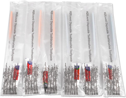100 Pack Disposable Toothbrushes with Toothpaste, Individually Wrapped Travel Toothbrushes, Soft Bristle, 2 Colors