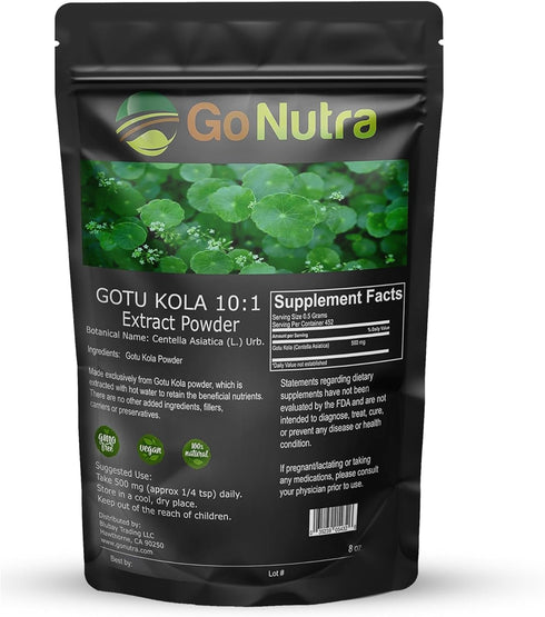 Gotu Kola 10:1 Extract Powder (8 oz) - Centella Asiatica, Gluten Free, Non-GMO Ayurvedic Herbal Supplement