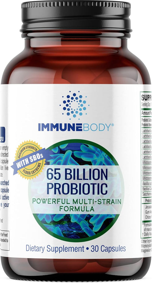 Ultimate Digestive Health Probiotic, 65 Billion CFU, 13 Probiotic Strains, SBOs, Prebiotic, 30 Capsules