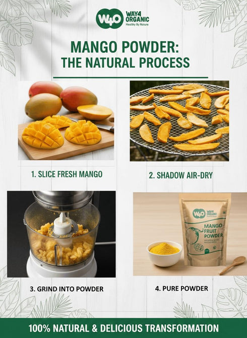 WAY 4 ORGANIC W4O 1 lb (16 Oz), (1 Pound(16 Mango Fruit Powder Air Dried Fresh Whole Fruit Herbal Powder, Naturally