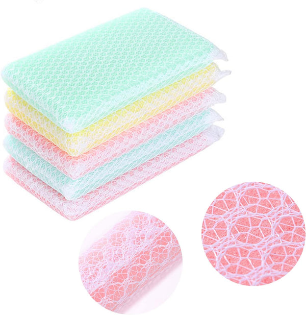 Kitchen Dishwashing Sponge Individually Wrapped, Multi-Purpose Mesh Net Scouring Pad, Odor-Free, 10 Pack for Travel