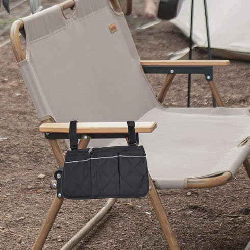 BGEARNIC 12.8"x7" Camping Chair Armrest Storage Bag, Reflective Strip Multi-Pocket Organizer, Polyester Cotton Side
