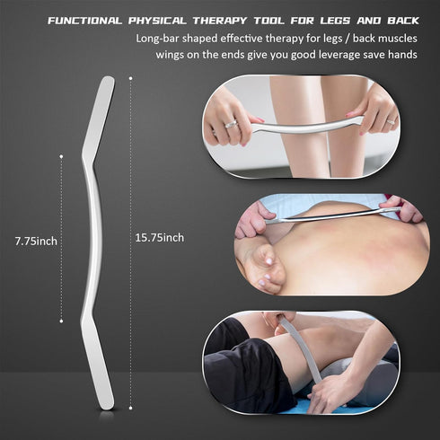 MINZHOUYA 15.75" Muscle Scraper Tool for Back & Legs, Long Bar Myofascial Massage Release Tool, Stainless Steel