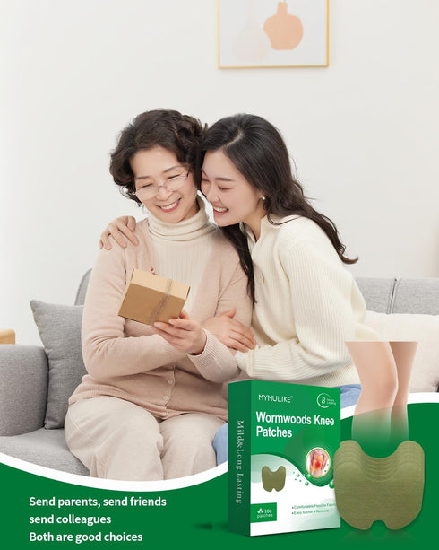 100 Count Knee Patches - Warming Natural Herbal Plaster for Joint Discomfort with Wormwood Extract, Lasting 8 Hours for