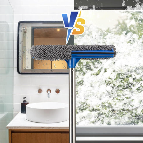 60.6" Professional Window Squeegee - 2 in 1 Cleaner with Long Stainless Steel Handle, Chenille for High Window Cleaning