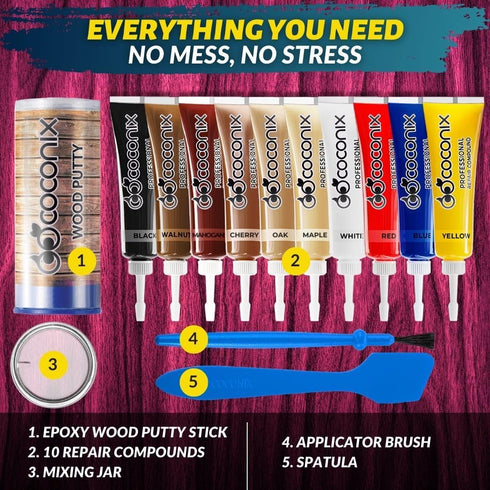 Coconix Floor & Furniture Repair Kit - Fix Scratches, Scuffs, and Dents on Hardwood Floors, Furniture, and Laminate