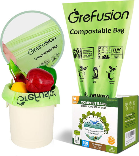 Compostable Trash Bags for Kitchen Compost Bin, 1.2 Gallon, 150 Count Small Bags for Food Scrap Waste