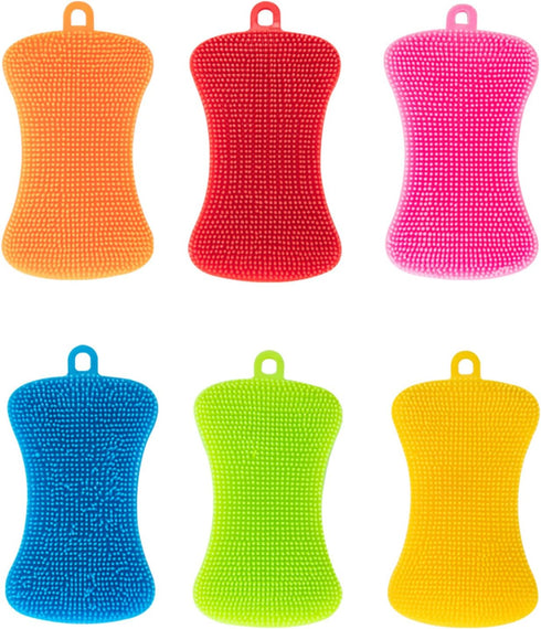 Qaeoity Silicone Sponge Dish Washing Kitchen Scrubber, 6 Pack Reusable Dish Washing Cleaning