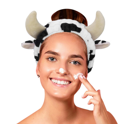 Facial Spa Headband, Cosmetic Makeup Headband for Washing Face (Cow)