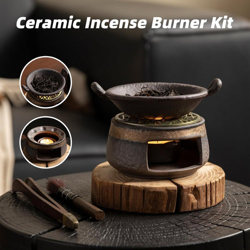 NeoNava Cedar Aromatherapy Burner & Ceramic Oil Warmer for Home & Office (Heat-Resistant Double-Handled Baking Tray +