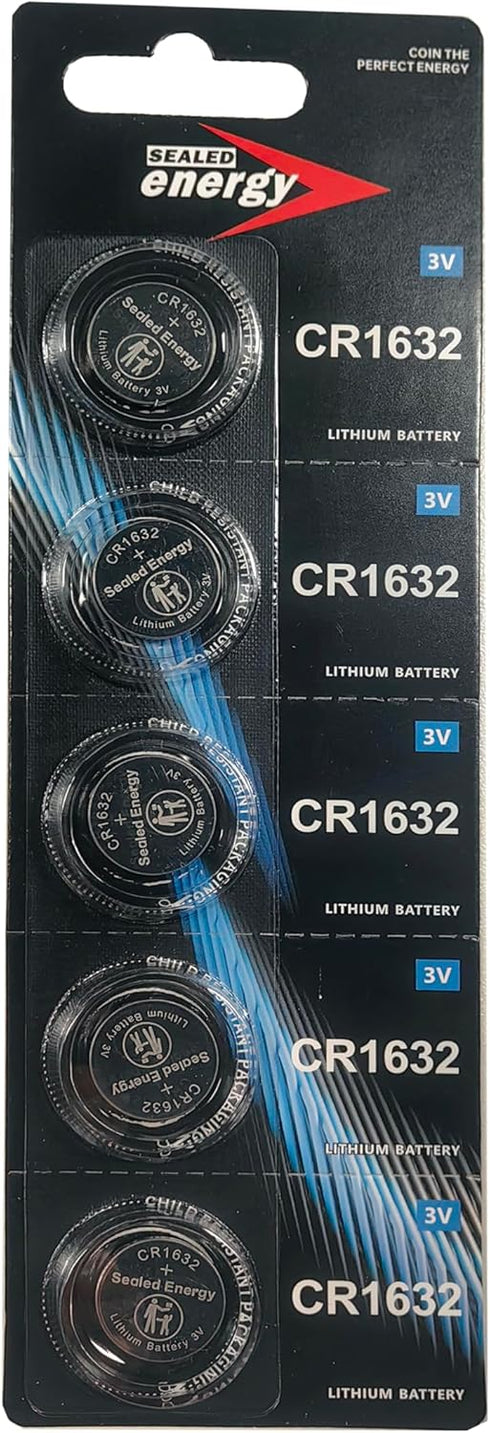 Sealed Energy CR1632 3V 5 Pack, 3-Year Battery Lithium Coin Cell, Long-Lasting Power for Key Fobs, Watches & Fitness
