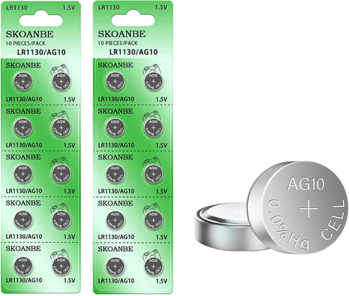 SKOANBE 20Pack LR1130 389 AG10 Button Cell Batteries 1.5V Battery Replacement