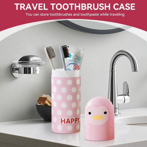 Travel Toothbrush Case, Cute Portable Toothbrush Holder with Cover for Camping, Home, School, Business (Pink)