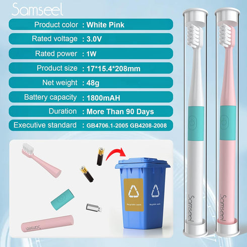 Sonic Electric Toothbrush (2-Pack, White and Pink) - Waterproof Portable Mini Design for Daily Oral Care, Travel