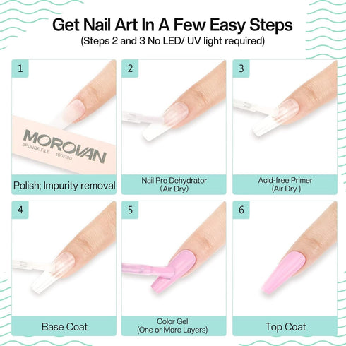 Morovan Acid Free Professional Nail Dehydrator Prep for UV Gel Polish Acrylic Nails, Fast Dry Natural Nail Primer