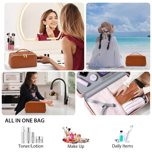 Large Capacity Travel Cosmetic Bag, Waterproof Toiletry Bag, Women Portable Makeup Bag with Handle and Divider