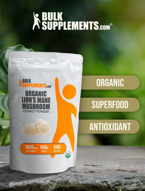 BulkSupplements.com Organic Lion's Mane Mushroom Extract Powder, 1000mg per Serving, 500g (Pack of 1)