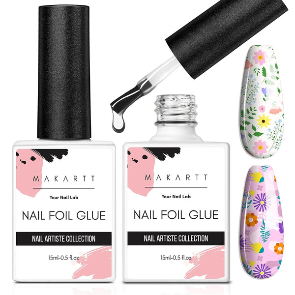 Makartt Nail Foil Glue Gel, Strong Adhesion Foil Transfer Gel, 15ML, 2pcs, Soak Off Nail Foil Kit for Manicure