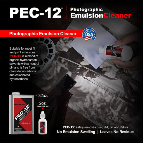 PEC-12 4"x4" 100 (59ml) 2oz Photographic Emulsion Cleaner Kit and PEC-PAD Lint Free Non-Abrasive Wipes Sheets per/Pkg