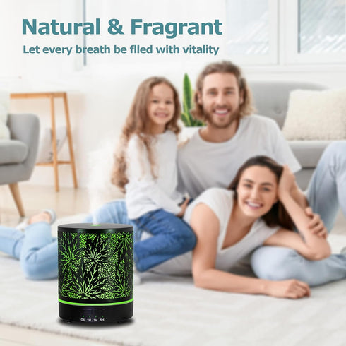 Office,300ML Essential Oil Diffuser Metal Aromatherapy Oil Diffusers for Large Room,Maple Leaf Pattern Ultrasonic Cool