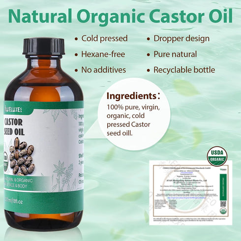 MuseLuxe 40 Bottle(8oz),Cotton Pack Pcs Castor Oil Patches with Castor Oil Organic Cold Pressed Unrefined Glass Caster