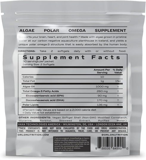 Orlo Omega 3 - Vegan Triple Strength Omega 3 Supplement - Plant Based DHA & EPA Algae Oil, 60 Mini Softgels