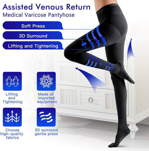 XUANSHOW 20-30mmHg Compression Pantyhose for Women, Medical Compression Stockings, High Waist Opaque Compression Tights