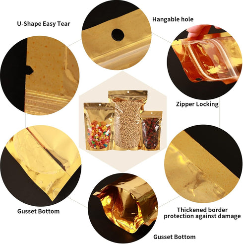 150 Pcs Mylar Bags 5x8 for Food Storage, Resealable Stand Up Bags with Window, Smell Proof Candy Cookie Jewelry