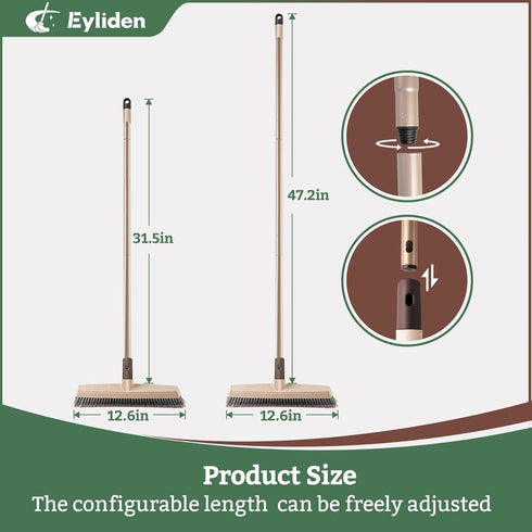 Eyliden Push Broom Indoor: Multi-Surface Angle Broom with 48" Long Handle for Cleaning Indoor and Outdoor