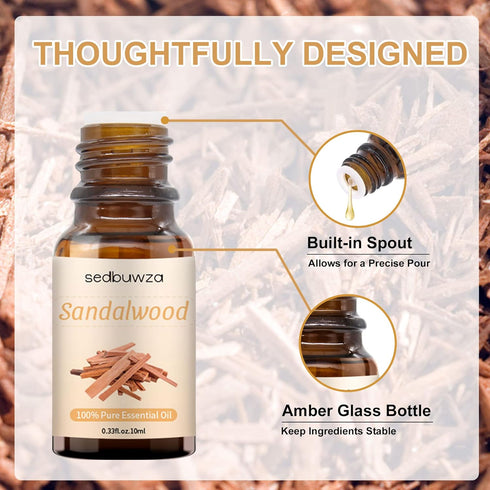 Sedbuwza Sandalwood Essential Oil - 100% Pure Organic Aromatherapy Gift Oil for Diffuser, Humidifier
