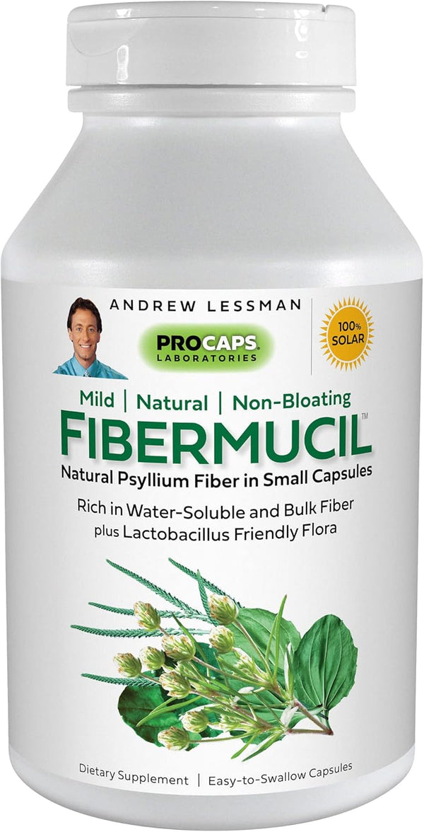 ANDREW LESSMAN Fibermucil 60 Capsules – Psyllium Husk Powder for Digestive Health, Gentle and Effective, No Additives