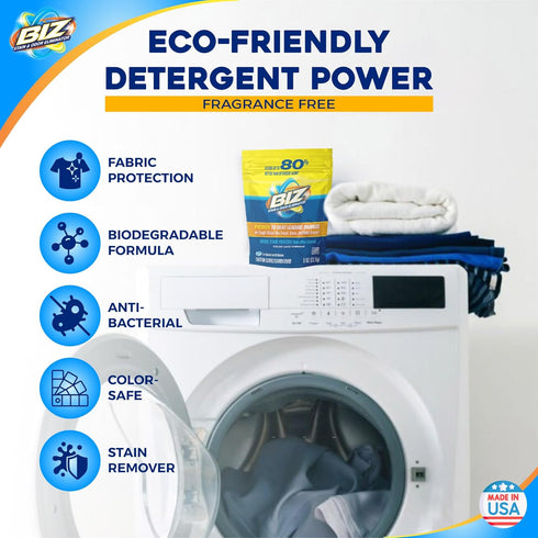 Pack 2, 16 oz Biz Laundry Detergent Powder, Stain and Odor Eliminator for Tough Stains Like Grass Sweat and Food
